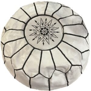 White pouf with black embroidery White pouf with black embroidery