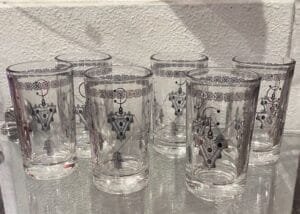 Moroccan silver teaglasses with hamsa and fibula design Moroccan silver teaglasses with hamsa and fibula design