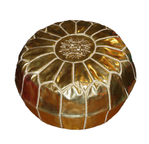 Moroccan gold pouf Gold leather Moroccan pouf