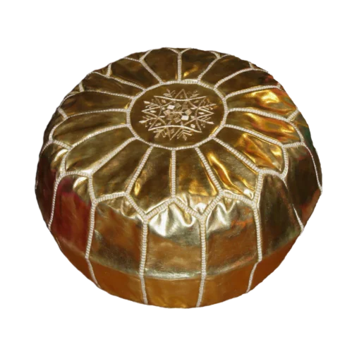 Moroccan gold pouf Gold leather Moroccan pouf
